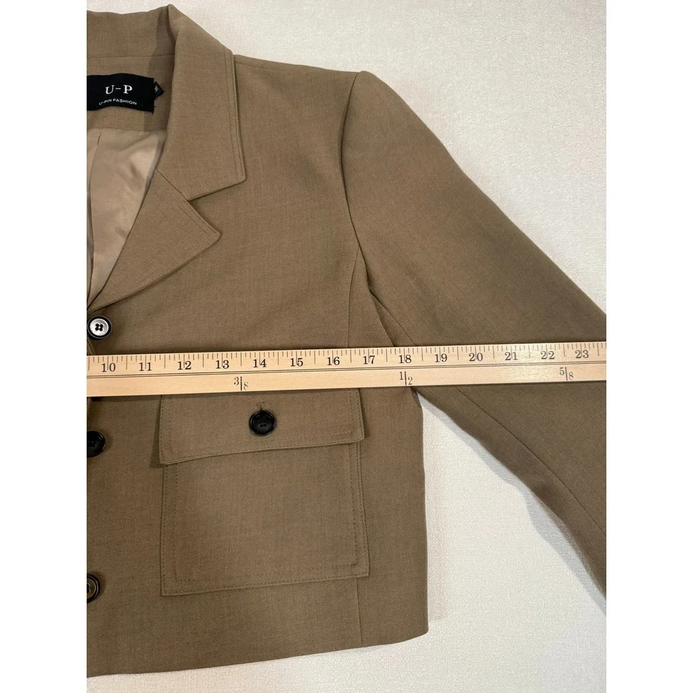 U-P Fashion Cropped Blazer Jacket Tan Two Button Utility Pockets Medium - Picture 5 of 8